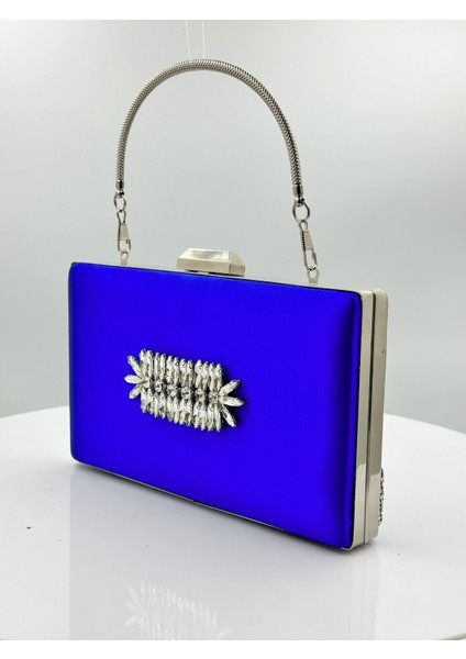 Saks Mavisi Renk Saten Gümüş Kasalı Gümüş Taşlı Abiye Çanta Gece Çantası Düğün Nişan Portföy fiyatları