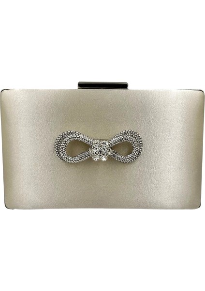 Ten Nude Renk Gümüş Kasalı Gümüş Taşlı Abiye Çanta Gece Çantası Düğün Nişan Portföy