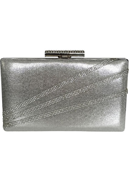 Gümüş Lame Renk Gümüş Taşlı Abiye Çanta Gece Çantası Düğün Nişan Portföy