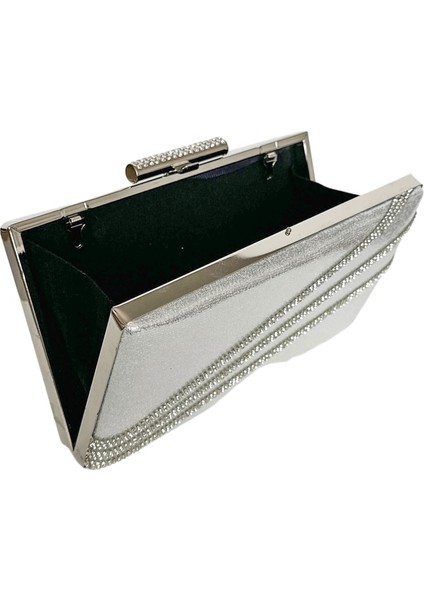 Gümüş Lame Renk Gümüş Taşlı Abiye Çanta Gece Çantası Düğün Nişan Portföy fırsatları