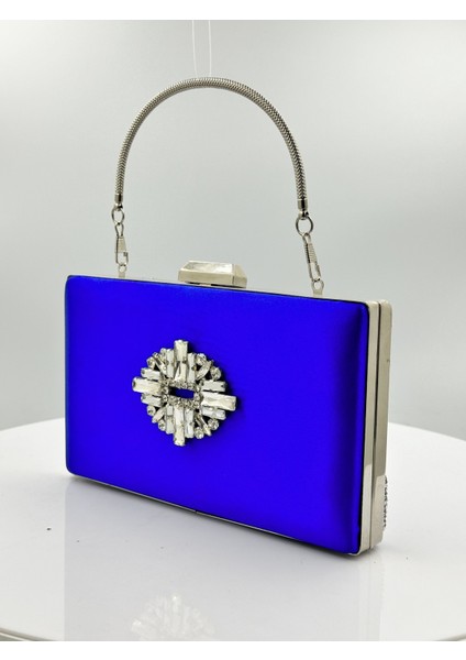 Saks Mavisi Renk Saten Gümüş Kasalı Gümüş Taşlı Abiye Çanta Gece Çantası Düğün Nişan Portföy fiyatları