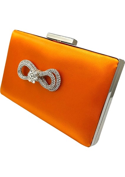 Turuncu Renk Saten Gümüş Kasalı Gümüş Taşlı Abiye Çanta Gece Çantası Düğün Nişan Portföy fiyatları