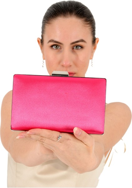 Fuşya Pembesi Saten Abiye Çanta Gece Çantası Nişan Düğün Çantası