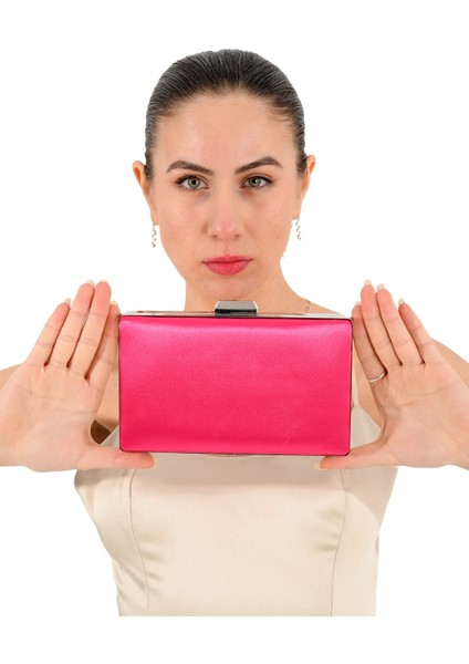 Fuşya Pembesi Saten Abiye Çanta Gece Çantası Nişan Düğün Çantası