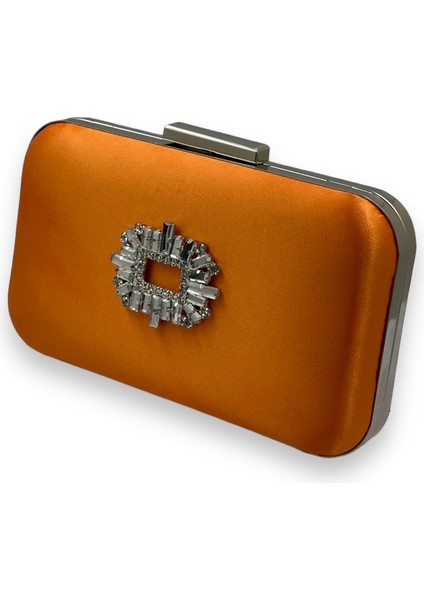 Turuncu Renk Saten Gümüş Kasalı Gümüş Taşlı Abiye Çanta Gece Çantası Düğün Nişan Portföy fiyatları