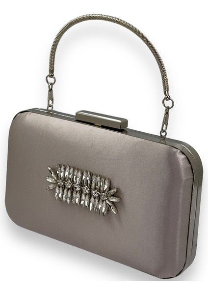 Vizon Renk Saten Gümüş Kasalı Gümüş Taşlı Kulplu Saplı Abiye Gece Çantası Düğün Portföy fiyatları