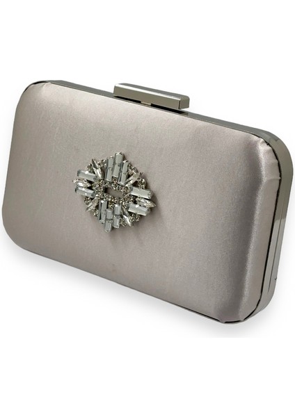 Vizon Renk Saten Gümüş Kasalı Gümüş Taşlı Abiye Çanta Gece Çantası Düğün Nişan Portföy fiyatları