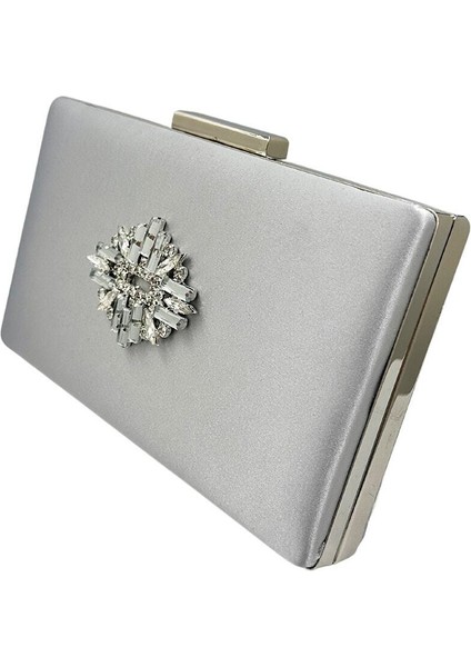 Gümüş Gri Renk Saten Gümüş Kasalı Gümüş Taşlı Abiye Çanta Gece Çantası Düğün Nişan Portföy fiyatları