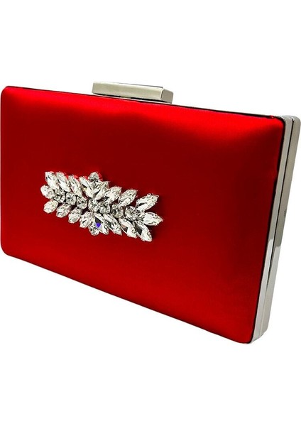 Kırmızı Renk Saten Gümüş Kasalı Gümüş Taşlı Abiye Çanta Gece Çantası Düğün Nişan Portföy fiyatları