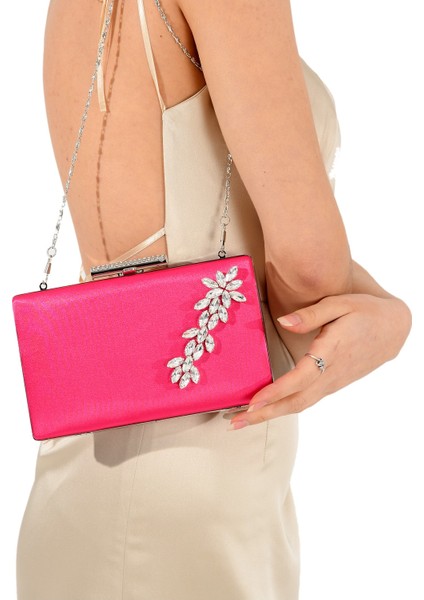 Fuşya Pembesi Saten Kristal Taşlı Abiye Çanta Düğün Nişan Gece Çantası El Yapımı Çanta modelleri