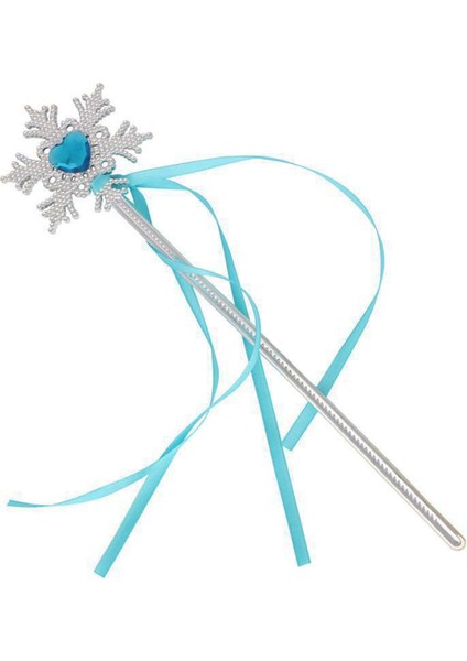 Zeroshop Kar Taneli Mavi Kalp Taşlı Saten Kurdeleli Karlar Ülkesi Elsa Asası Sopası 34 cm