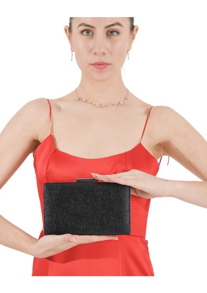 Siyah Renk Kristal Desenli Mat Deri Abiye Çanta Gece Çantası Nişan Düğün Çantası El Yapımı