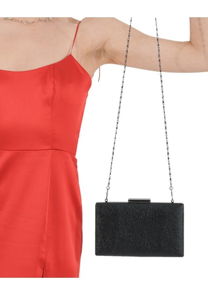 Siyah Renk Kristal Desenli Mat Deri Abiye Çanta Gece Çantası Nişan Düğün Çantası El Yapımı