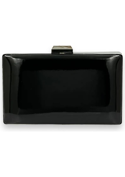 Siyah Renk Ithal Ayna Deri Abiye Çanta Gece Çantası Düğün Çantası