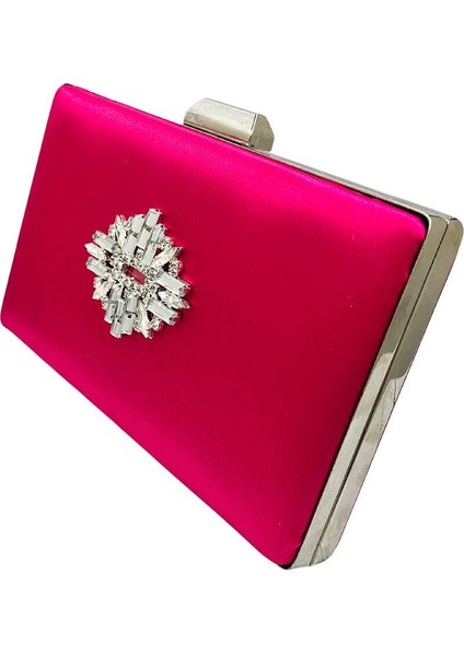 Fuşya Renk Saten Gümüş Kasalı Gümüş Taşlı Abiye Çanta Gece Çantası Düğün Nişan Portföy fiyatları
