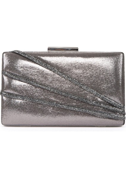 Antrasit Gri Platin Renk Gümüş Taşlı Abiye Çanta Gece Çantası Düğün Nişan Portföy