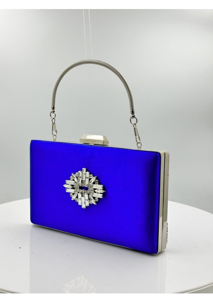 Saks Mavisi Renk Saten Gümüş Kasalı Gümüş Taşlı Abiye Çanta Gece Çantası Düğün Nişan Portföy fiyatları