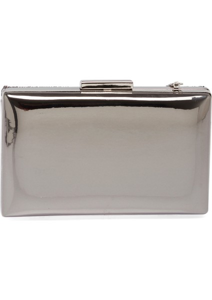 Antrasit Gri Platin Renk Ithal Ayna Deri Abiye Çanta Gece Çantası Düğün Çantası