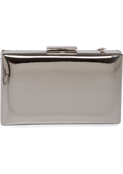 Antrasit Gri Platin Renk Ithal Ayna Deri Abiye Çanta Gece Çantası Düğün Çantası