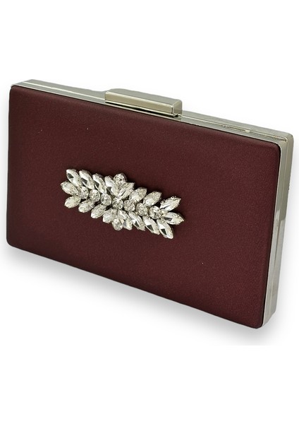 Bordo Renk Çizilmeyen Saten Gümüş Taşlı Abiye Çanta Düğün Nişan Çantası fiyatları