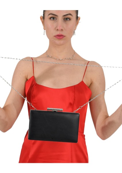 Siyah Renk Mat Deri Cilt Deri Abiye Çanta Gece Çantası Nişan Düğün Çantası modelleri