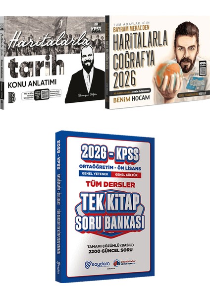2026 Tüm Adaylar Için Haritalarla Tarih Haritalarla Coğrafya - Ortaöğretim Ön Lisans Tek Kitap Soru