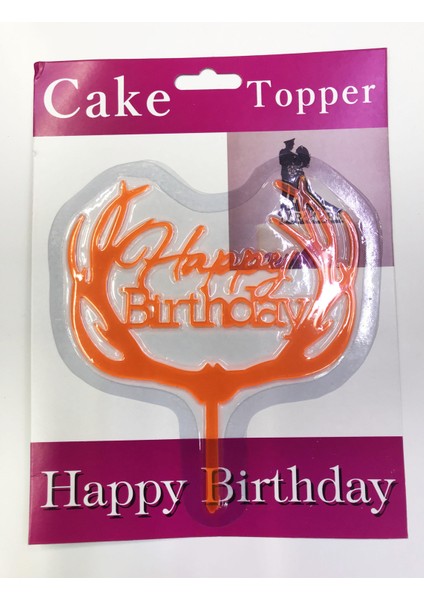 Zeroshop Happy Birthday Yazılı Turuncu Dallı Pasta Kek Çubuğu