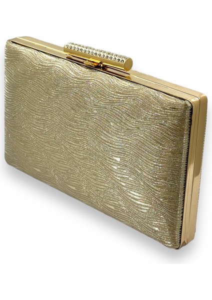 Altın Gold Renk Lazer Su Yolu Desenli Abiye Çanta Gece Çantası Düğün Nişan Kına Çantası fiyatları