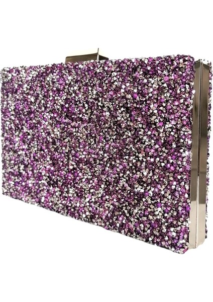 Lila Renk Taşlı Abiye Çanta Gece Çantası Nişan Düğün Çantası El Yapımı Çanta Zincirli Çanta modelleri