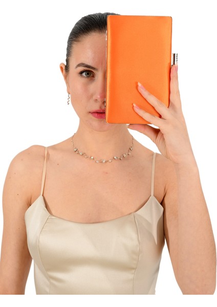 Turuncu Renk Saten Abiye Çanta Gece Çantası Nişan Düğün Çantası