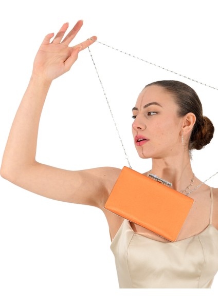 Turuncu Renk Saten Abiye Çanta Gece Çantası Nişan Düğün Çantası fırsatları