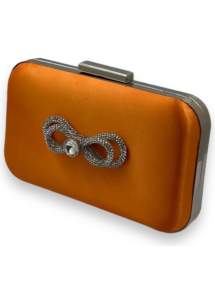 Turuncu Renk Saten Gümüş Kasalı Gümüş Taşlı Abiye Çanta Gece Çantası Düğün Nişan Portföy fiyatları