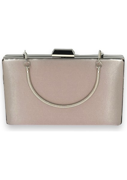 Vizon Renk Saten Gümüş Kasalı Gümüş Taşlı Abiye Çanta Gece Çantası Düğün Nişan Portföy fırsatları