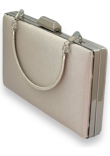 Vizon Renk Saten Gümüş Kasalı Gümüş Taşlı Abiye Çanta Gece Çantası Düğün Nişan Portföy indirimleri