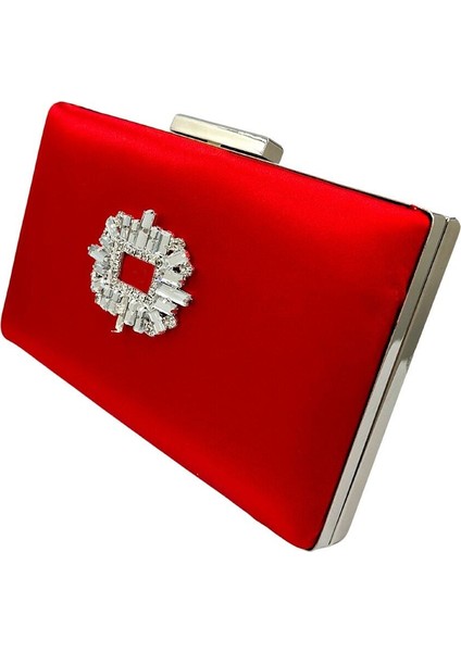 Kırmızı Renk Saten Gümüş Kasalı Gümüş Taşlı Abiye Çanta Gece Çantası Düğün Nişan Portföy fiyatları