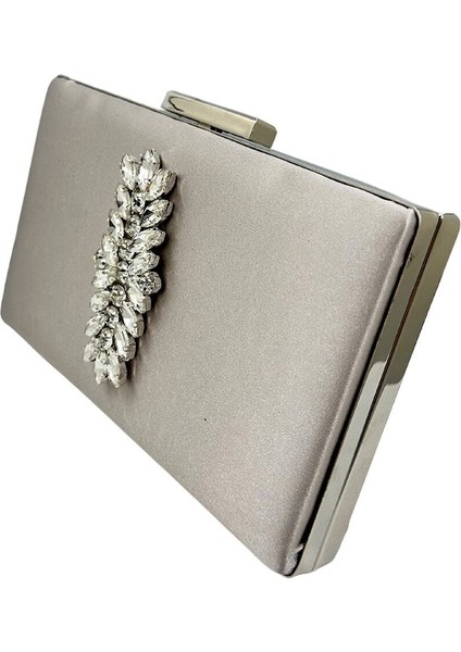 Vizon Renk Saten Gümüş Kasalı Gümüş Taşlı Abiye Çanta Gece Çantası Düğün Nişan Portföy fiyatları