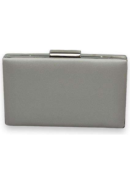 Gri Renk Çizilmez Saten Abiye Çanta Gece Çantası Nişan Düğün Çantası El Çantası