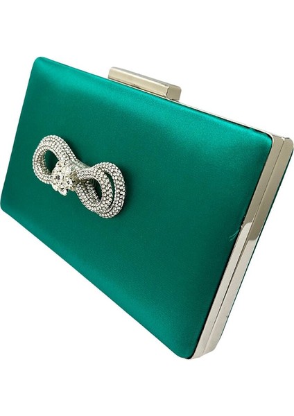 Yeşil Renk Saten Gümüş Kasalı Gümüş Taşlı Abiye Çanta Gece Çantası Düğün Nişan Portföy fiyatları