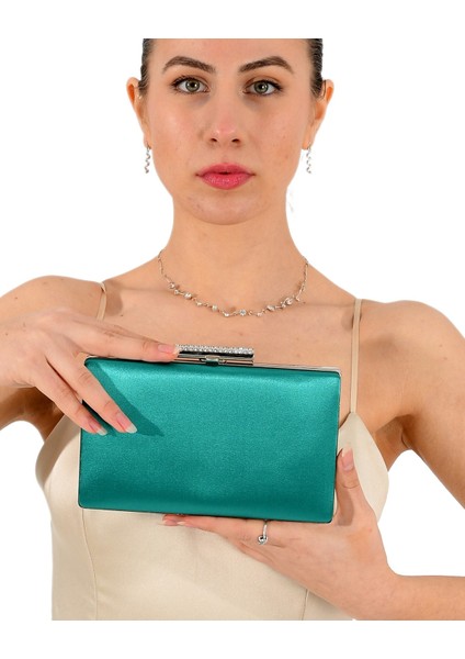 Yeşil Renk Saten Abiye Çanta Gece Çantası Nişan Düğün Çantası