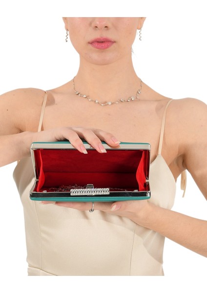 Yeşil Renk Saten Abiye Çanta Gece Çantası Nişan Düğün Çantası