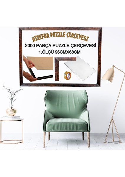 2000 Lik Puzzle Çerçevesi Renk Dokulu Kahve