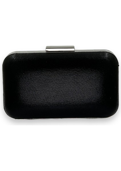 Siyah Kumaş Gümüş Detaylı Metal Saplı Abiye Gece Çantası Düğün Nişan Mezuniyet Çantası