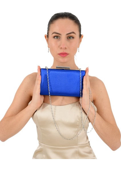 Saks Mavisi Renk Saten Taşlı Kasa Bayan Abiye Çanta Gece Çantası Nişan Düğün Çantası fiyatları