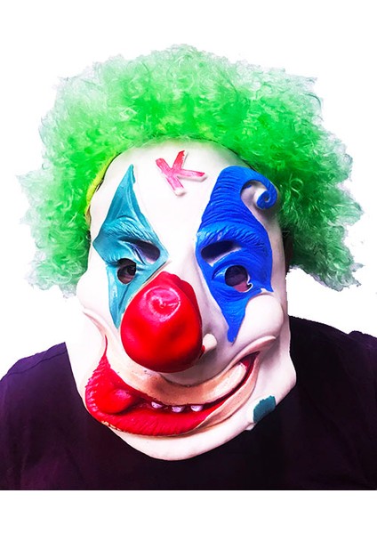 Zeroshop Yeşil Renk Afro Bonus Peruklu Palyaço Lateks Et Maske