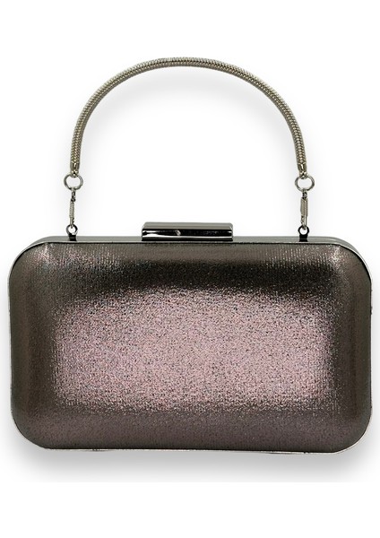 Gümüş Lame Renk Metal Saplı Abiye Gece Çantası Düğün Nişan Mezuniyet Çantası