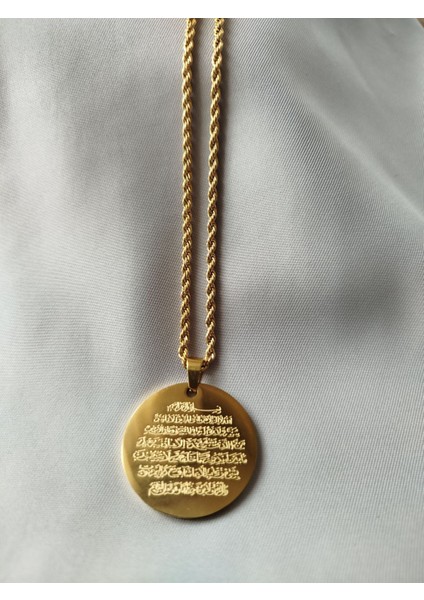 Dua Yazılı Gold Renk Burgu Zincirli Çelik Kolye