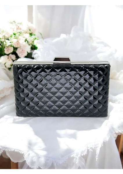 Siyah Lüks Rugan Kapitone Desenli Kadın Abye Çanta Düğün Nişan Mezuniyet fiyatları