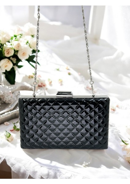 Siyah Lüks Rugan Kapitone Desenli Kadın Abye Çanta Düğün Nişan Mezuniyet fırsatları