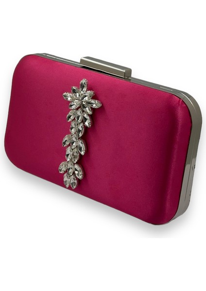 Fuşya Renk Saten Gümüş Kasalı Gümüş Taşlı Abiye Çanta Gece Çantası Düğün Nişan Portföy fiyatları