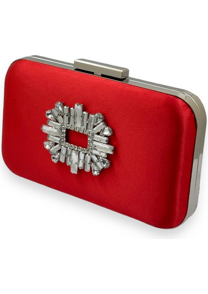 Kırmızı Renk Saten Gümüş Kasalı Gümüş Taşlı Abiye Çanta Gece Çantası Düğün Nişan Portföy fiyatları